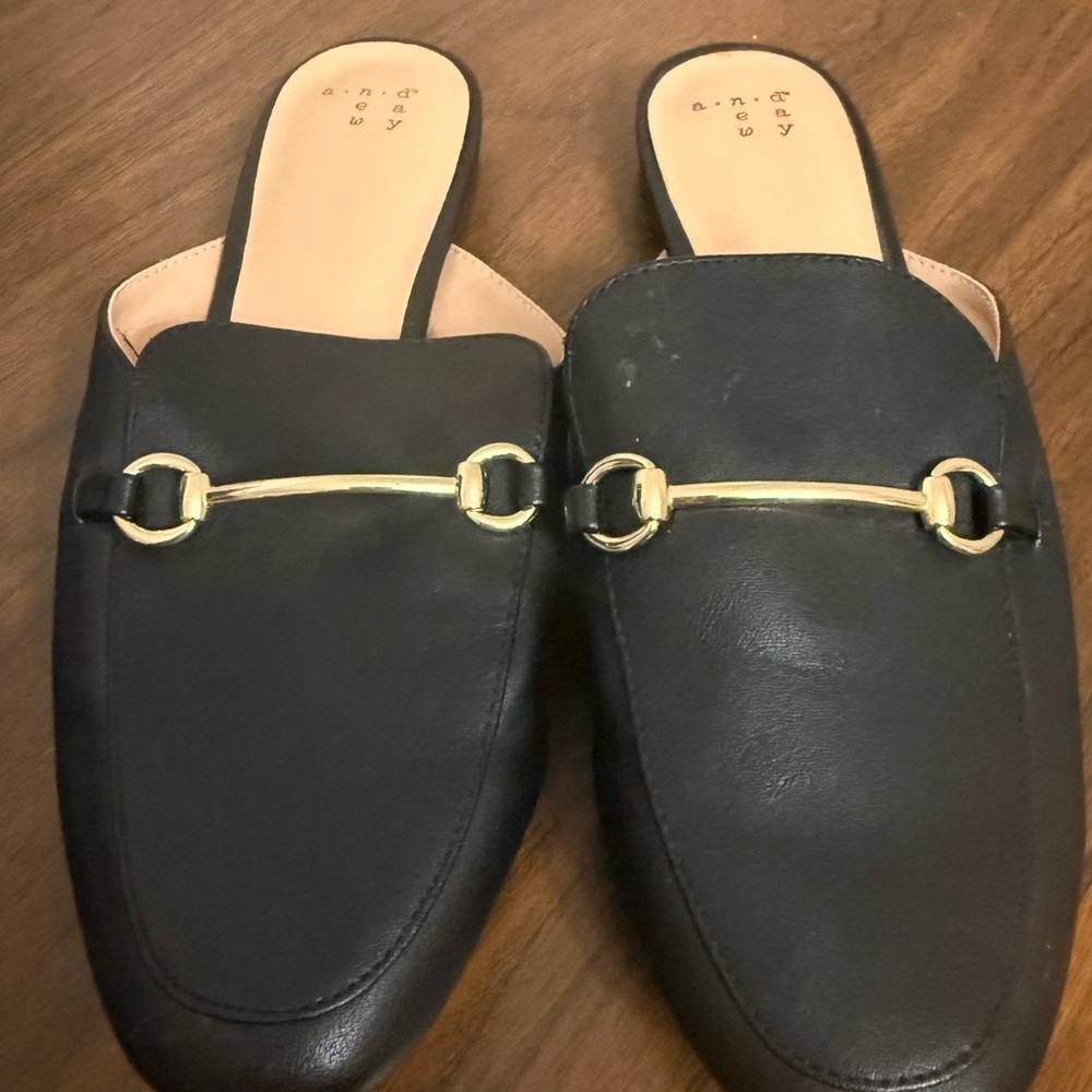 Target Black Mules with Gold Detail